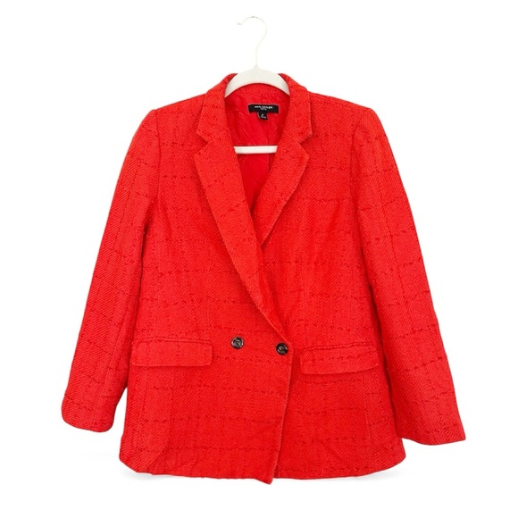 Ann Taylor Petite Tweed Double Breasted Blazer Vermillion Kiss Size 8P - Picture 2 of 12